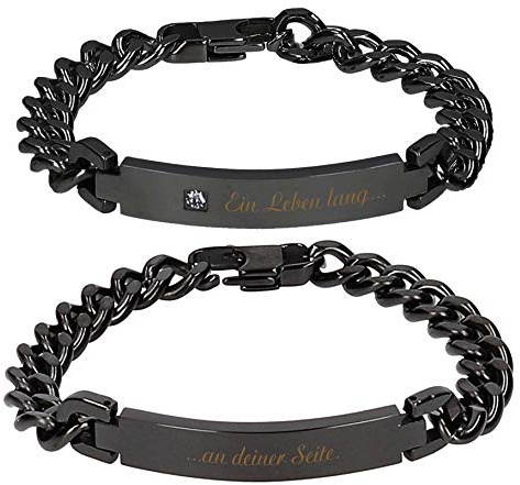 aplusashop ID Edelstahl Armband mit Strass + Gravur nach Wunsch, auch als Partnerarmbänder mit Box NEU