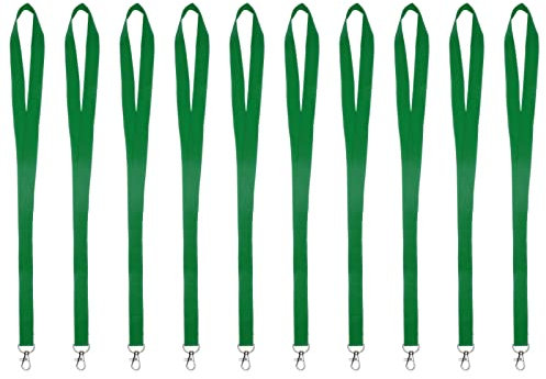 Karteo Schlüsselband mit Karabiner grün [10 Stück] Lanyard Schlüsselbänder unbedruckt für Kartenhüllen Ausweise Zugangskarten