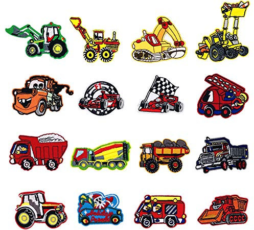 Woohome Aufbügelflicken für Auto, Rennwagen, Feuerwehrwagen, zum Aufbügeln, 16 Stück Auto-Aufnähapplikation, zum Aufnähen, für Kinder, Basteln, Kleidung, Jeans, Taschen, Reparatur-Set zum Aufbügeln