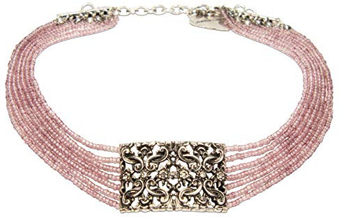 Alpenflüstern Trachten-Perlen-Kropfkette Edelweiß-Ornament - elegante Trachtenkette - nostalgischer Damen-Trachtenschmuck, filigrane Dirndlkette (flieder) DHK255