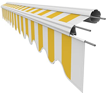 VANA Markisenstoff mit Volant für 5,5 x 3 m Markisen-Ersatzstoff Markisentuch Bespannung Markisenbespannung Sonnenschutz fertig genäht Maß Tuch 5,38 x 3 m Volant 5,38x 0,21 m Design SPD021
