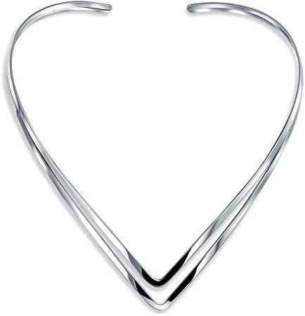 Bling Jewelry Einfache einfache Choker-Doppel-V-Form geometrische Halskette Statement Halskette für Frauen .925 Silber Sterling