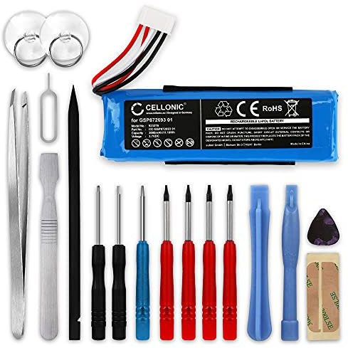 CELLONIC, Lautsprecherakku kompatibel mit JBL Flip 4, Flip 4 Special Edition (3000mAh, 3.7V) + Werkzeug-Set Ersatzakku GSP872693 01