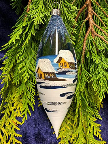 Generisch Zapfen Glas Tannenzapfen Olive Tropfen Christbaum Baumbehang Handarbeit Lauscha, : transparent - dunkelblau