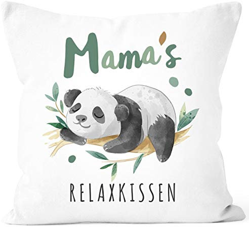SpecialMe® Kissen-Bezug Spruch Mama/Papas Relaxkissen Panda Geschenke für Eltern Dekokissen Weiss 40cm x 40cm