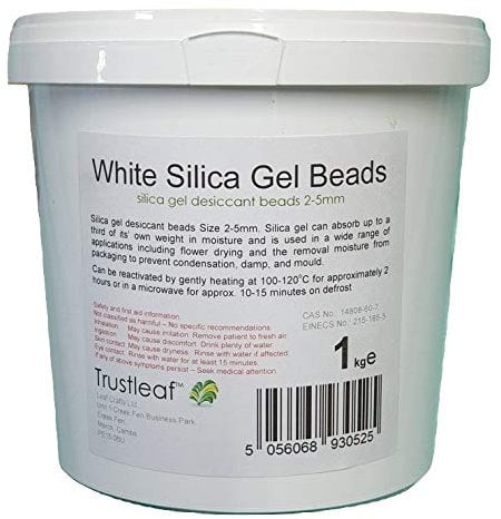 Trustleaf 1 kg Dose weißes Kieselgel-Dessicant, 2–4 mm Perlen – entfeuchten – Blumentrocknung – Lagerung