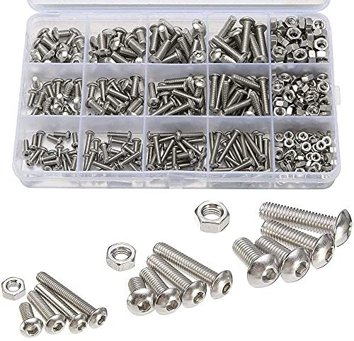 500pcs Bolts and Nuts Set M3 M4 M5 Stainless Steel Machine Screw and Nut Kit Button Head Hex Socket Head Cap Bolts Screws with Nuts Assortment Kit