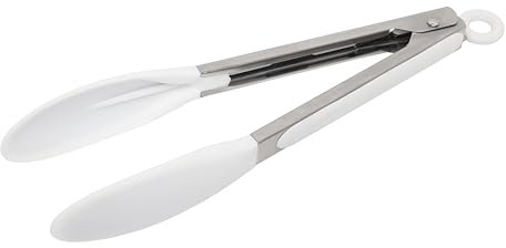Wiltshire Silicone Kitchen Tongs 23cm, Cooking & Serving, Salad Tongs, Heat Resistant Utensil, Non-Stick, Non-Scratch, Locking Mechanism, Stainless Steel Non-Slip Handle, 23x7x4cm, White & Silver
