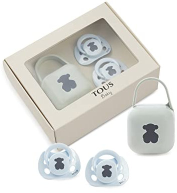 TOUS BABY - Set 2 chupetes y portachupetes Baby TOUS. Chupetes anatómicos para tu bebé (0-6M) (CELESTE)