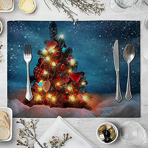 Banemi Xmas Tischsets Waschbar, Platzdeckchen 8er Set Stoff Kleiner Weihnachtsbaum Platzsets Weihnachtsdekorationen für die Küche 32X42cm