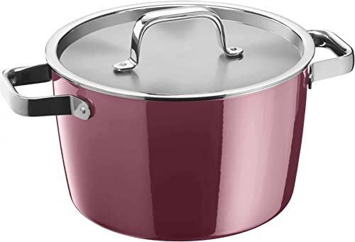 WMF Fusiontec Aromatic Kochtopf groß 22cm, Fleischtopf Induktion 4,7l, Deckel mit Kondensationsnoppen, High-Tech Keramik, stapelbar, kratzfest, rot