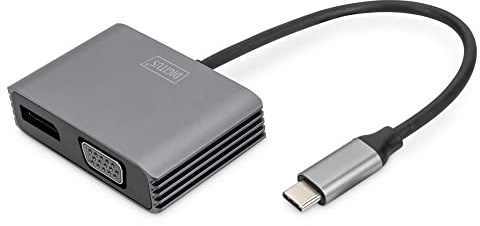 DIGITUS USB-C - DP + VGA Adapter, 20 cm 4K/30Hz, Silber, Aluminium Gehäuse