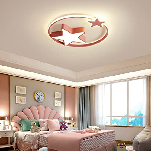 LED Deckenleuchte Kinderzimmerlampe Deckenlampe Dimmbar Mit Fernbedienung Sterne Und Runden Kinderlampe Mädchen Junge Schlafzimmer Acryl Deckenlicht Prinzessinnenkindergarten Pendelleuchte,Rosa,55cm