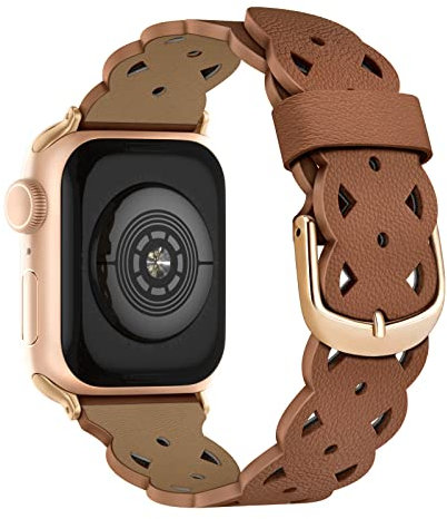 Recoppa für Apple Watch Armband Leder kompatibel mit Apple Watch 38mm 40mm 41mm 42mm 44mm 45mm, mit Durchbrochenes Pflaumenmuster Ersatz Band Damen für iWatch SE Series 8 7 6 5 4 3 2 1
