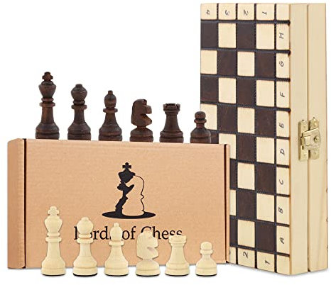 Schach Schachspiel Set klappbares Schachbrett mit Schachfiguren aus Holz 20 x 20 cm - Chess Board Spiel für Kinder und Erwachsene Reiseschach hochwertig und edel