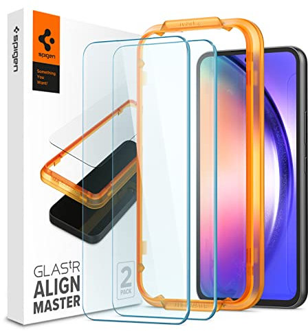 Spigen AlignMaster Protector Pantalla para Samsung Galaxy A54 5G, 2 Unidades, Instalación Fácil, Compatible con Funda, Dureza 9H