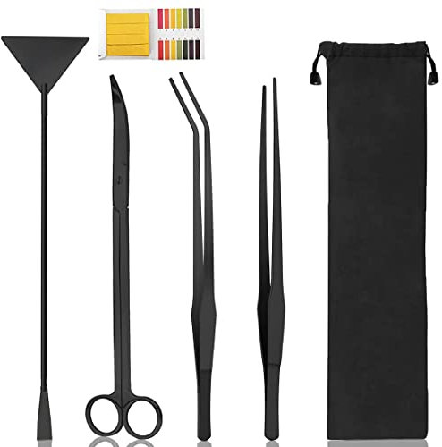 UDQYQ 4 Stück Aquarium Aquascaping Tools,Premium Edelstahl Wasserpflanzen Werkzeuge Anti-Rost Pinzette Schere Schaber Werkzeug Set für Fisch Tank Reinigung Pflanze Trimmen. (Schwarz)