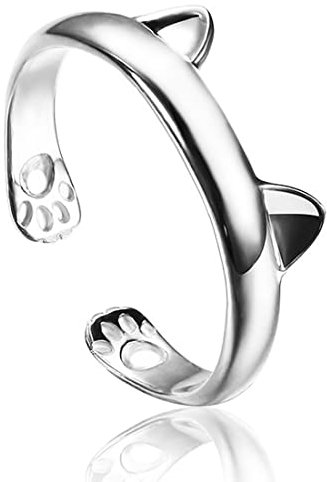 LEEQ Verstellbare 925 Sterling Silber Katzenpfotenringe für Damen - Einfache offene Silberringe für Jahrestage - Niedlicher Katzenpfotenring von Tre Ori Gioielli für Frauen