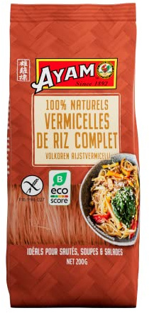 AYAM , Vermicelles de Riz Complet , 100% Naturels , Idéals Pour Sautés , Soupes et Salades , 200g