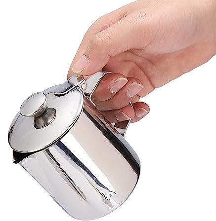 SEAFRONT Milchaufschäumkrug mit Deckel, Tropffreier Auslauf aus Milchkännchen, Edelstahl Kaffeekännchen mit Deckel für Cappuccino Latte Kaffee (350 ml)