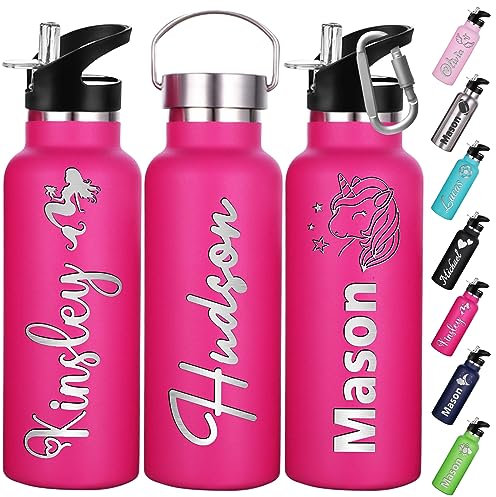 Xihedfd Gourde Personnalisée Avec Paille 350ml 750ml Nom Gravé Logo Bouteille Isotherme Bouteille d'eau Personnalisée En Acier Inoxydable Cadeau pour l'École Le Sport Le Bureau l'Extérieur