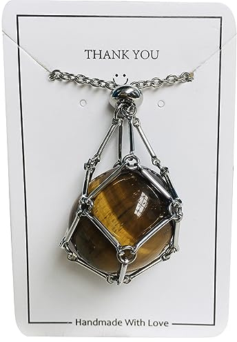 BOSONS Collier porte-pierre en cristal, collier pendentif en cristal de poche en filet creux en acier inoxydable