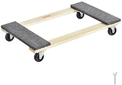 VEVOR Furniture Dolly, 1000 lbs Load Capacity, 18 x 30, 4 x 3 PP Swivel Casters, Heavy Duty Hardwood Furniture Moving Dolly, Mover's Dolly, Moving Cart with Wheels for Heavy Furniture Home Cleaning