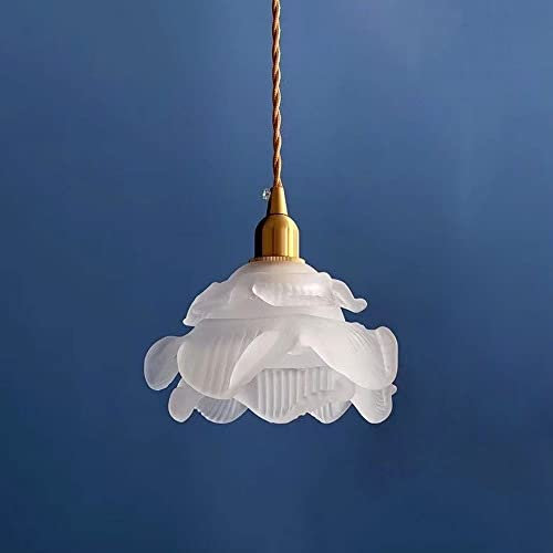 SweAtz Lámpara colgante de cristal nórdico, lámpara colgante de latón en forma de flor, accesorio de iluminación de techo abatible para mesa de comedor, mini lámparas de araña E27 para cocina, isla