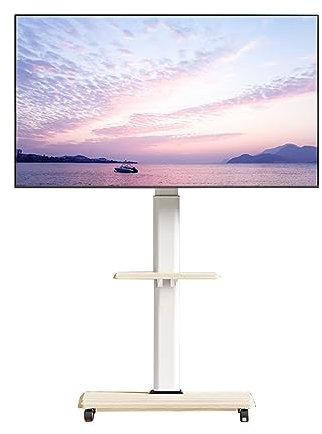 Chariot de télévision à roulettes avec roulettes pour téléviseurs à écran plat LCD LED 4K de 32 à 75 pouces – Chariot TV mobile avec étagère pouvant supporter jusqu'à 40 kg, hauteur réglable VESA max