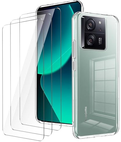 LYZXMY Hülle für Xiaomi 13T/13T Pro 5G(6.67) Transparent Handyhülle + 3 Stück Gehärtetes Glas Schutzfolie, Case Weich Silikon TPU Schutzhülle Cover 9H Härte HD Gehärtetes Glasfolie Glas