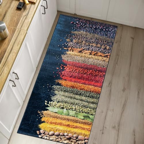 Mazovia Küchenteppich 80 x 200 cm Küchenläufer Waschbar bei 30°C - rutschfest, Tierfreundlich und Pflegeleicht - Kurzflor Teppich Läufer für Küche Kitchen Bunt