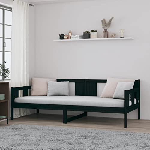 KTHLBRH Polsterbett Bett kopfteil bezug Tagesbett Schwarz Massivholz Kiefer 90x200 cm