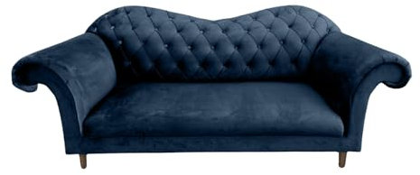 Ares Meble Vera Chesterfield Sofa - 3 Sitzer 200x90 cm - Eleganz Couch - Samt Glamour - Luxury Relaxsofa - Beine aus Walnussholz - Dunkelblau