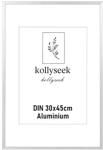 kollyseek marco de aluminio 30 x 45 cm marco de cartel metálico plateado con marco de vidrio acrílico moderno indestructible, cartel de marco con Canal de imagen foto foto plateada