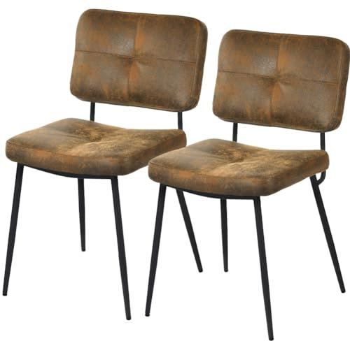 Shally Dogan Set mit 2 Esszimmerstühlen mit Füßen aus schwarzem Stahl und Sitz und Bezug aus Kunstleder, ergonomischer Stuhl im nordischen Design, ideal für Schlafzimmer, Küche, Büro