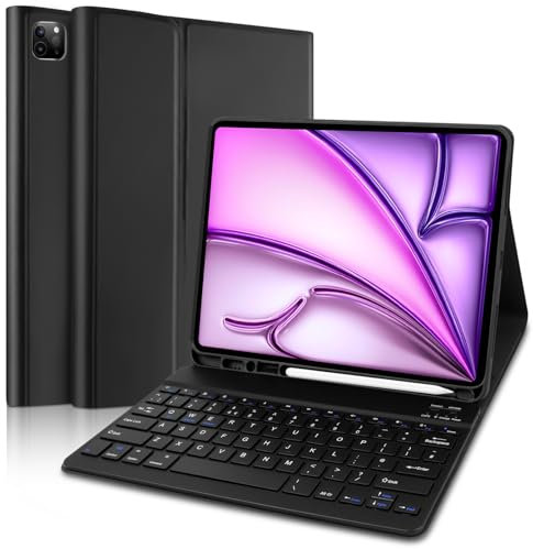 Yeegnar Keyboard Case for iPad Air 13 Inch M3 2025/ M2 2024, iPad Pro 12.9 inch (6th, 5th, 4th, 3rd Generation) Case with Magnetic Detachable Keyboard, Leather Folio Cover with Pencil Holder Black
