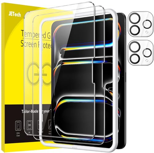 JETech Protector de Pantalla para iPad Pro 13 Pulgadas M4 (2024) con Protector Lente Cámara, Marco de Instalación Fácil, Cristal Vidrio Templado Anti-Arañazos, HD Claro, 2 Paquetes Cada Uno