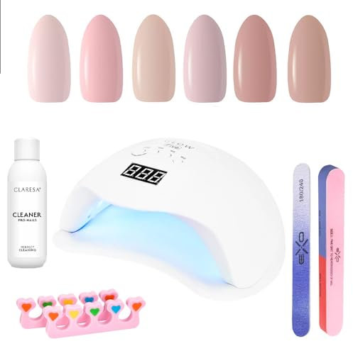 UV Lampe für Gelnägel 48w - LED Nagellampe inkl. 6 Nagellacke (Mix)- Selber Machen und Zubehör - Nails Starter Set mit Licht, Nagelfeile, Separator Cleaner (Nuda)