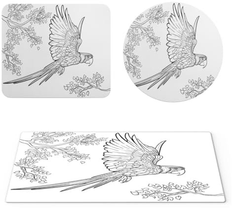EHOMERY Un Tapis de Souris Tapis Souris Stitch Perroquet Tapis de Souris Manga Tapis Souris Japon pour la décoration du Bureau - 3 Pack [30x80 cm, 20x24 cm and Dia 20 cm]
