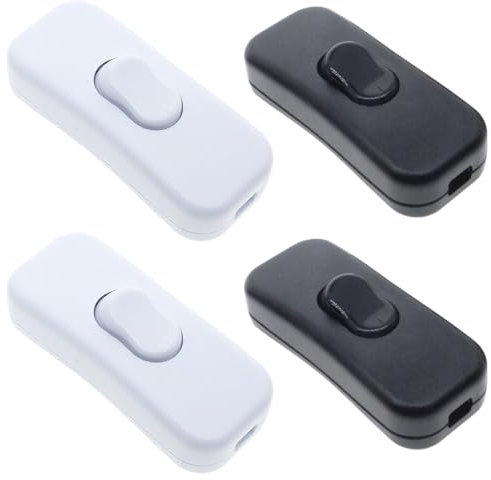 Powice 4 Stück Zwischenschalter,Schnurschalter,Schalter 230v,Kabelschalter,Geeignet für 2- und 3-adrige Netzkabel und Kleingeräte oder Leuchten Kippschalter,(Weiß+Schwarz)