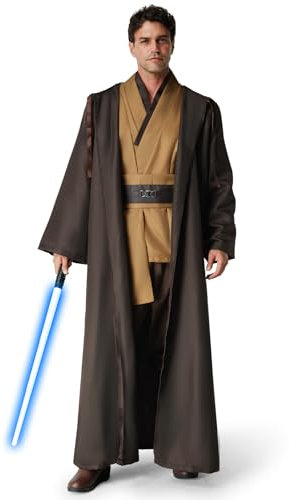IEEILULU Jedi Kostüm Set Mit Blau Lightsaber, Kapuzenumhang und Mittelalter Tunika für Herren - Halloween, Karneval (Braun, M)