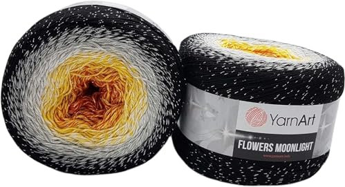 2 x 260 Gramm Ilkadim Export Flowers Moonlight Bobbel Wolle mit Glitzer und Farbverlauf, 53% Baumwolle, 520g Bobble Strickwolle Mehrfarbig (schwarz grau weiss gelb terrakotta 3259)