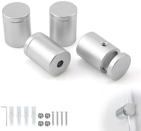 HJIAMA 4 Stück Abstandshalter Wand, Glasklemme mit Montagezubehör, Spiegelhalterung, Acrylplatte und Plexiglas für Dicke 6 mm Geeignet, Bilderschienen Aufhängesystem