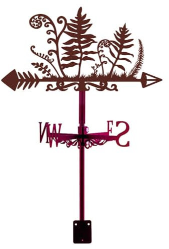 SUPERDANT Wetterhahn Vintage Farn Pflanze Wetterhahn fürs Dach Metall Windrichtungsanzeiger Wetterfahne Schilder Für Hof Bauernhof Scheunen Garten Terrasse Dekor Kupfer Rot Wetterfahne für Yard