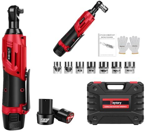 3/8 Cordless Ratchet Wrench 12V Electric Ratchet Set, Torque 40N.m Electric Cordless Ratchet 2300RPM Power Electric Ratchet Driver Impact Gun with 2 X 1.5Ah Lithium-Ion Batteries, Charger, 7 Sockets