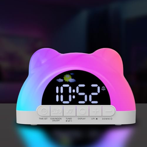 Zhwidnerso Despertador Luz, Wake Up Light Simulación de Amanecer, 12 Luces De Colores, Despertador Inteligente de Luz con 10 Sonidos Naturales para Adultos y Niños, Alarmas y Función Snooze