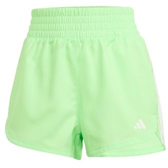 adidas Women's Pacer Training 3-Stripes Woven High-Rise Shorts, Lime Burst/White, M 5 inch