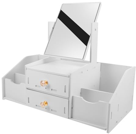 WOONEKY Makeup Storage Mirror Desktop Cosmetics Organizer Vanity Vanity Storage