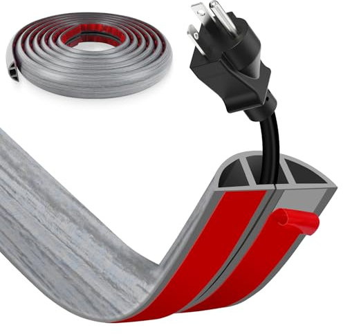 Floor Cord Cover, Wire Cover, Self Adhesive Cable Covers, Protect Cables & Prevent Trip Hazards For Office Home Factories Garages Flexible Cords Hider On Floor Wall (Light Gray Wood Grain, 3CM x 3M)