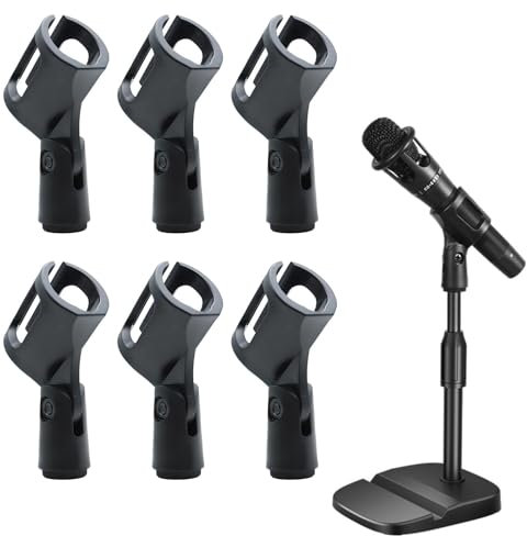 6PCS Microphone Clips,Adjustable Angle Mic Holder Clips for Microphone Rubber Flexible Mic Holder Black Wireless Mic Holder Clamp for Mic Stand Handheld Microphones Recording Condenser Microphone
